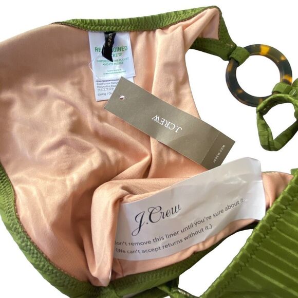 J Crew Canteen Green Wide Rib Tortoiseshell Ring String Bikini Bottom Sz S NWT - Picture 5 of 12